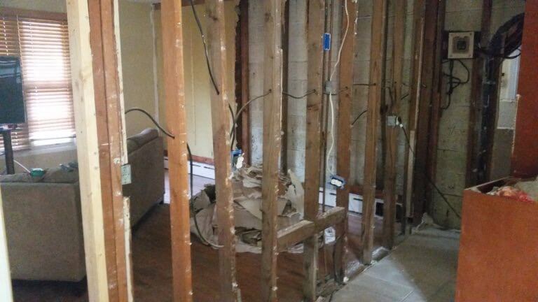 view of damaged living room