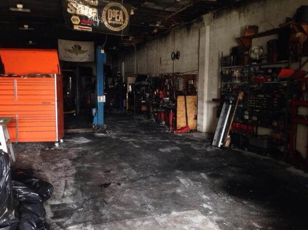fire damage inside auto shop in farmingdale ny