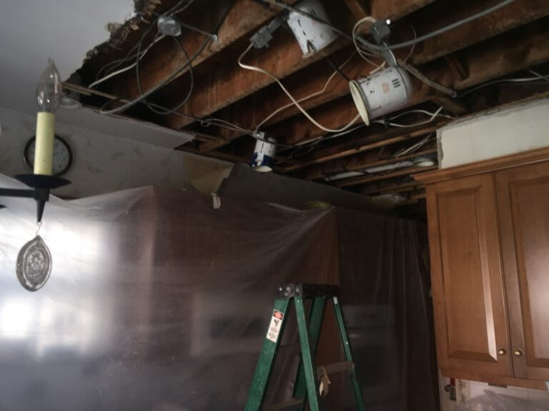 home celing damage in kitchen area