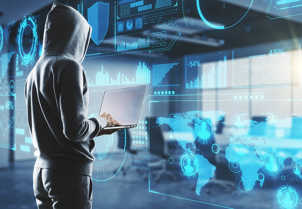 Image of cyber hacker on computer