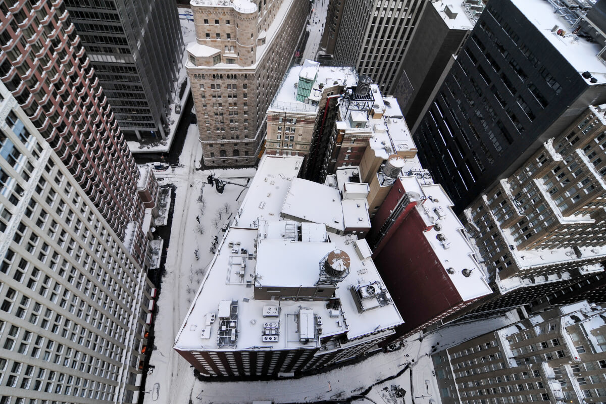 Roofs Of New,York City Buildings Following A Snow Storm