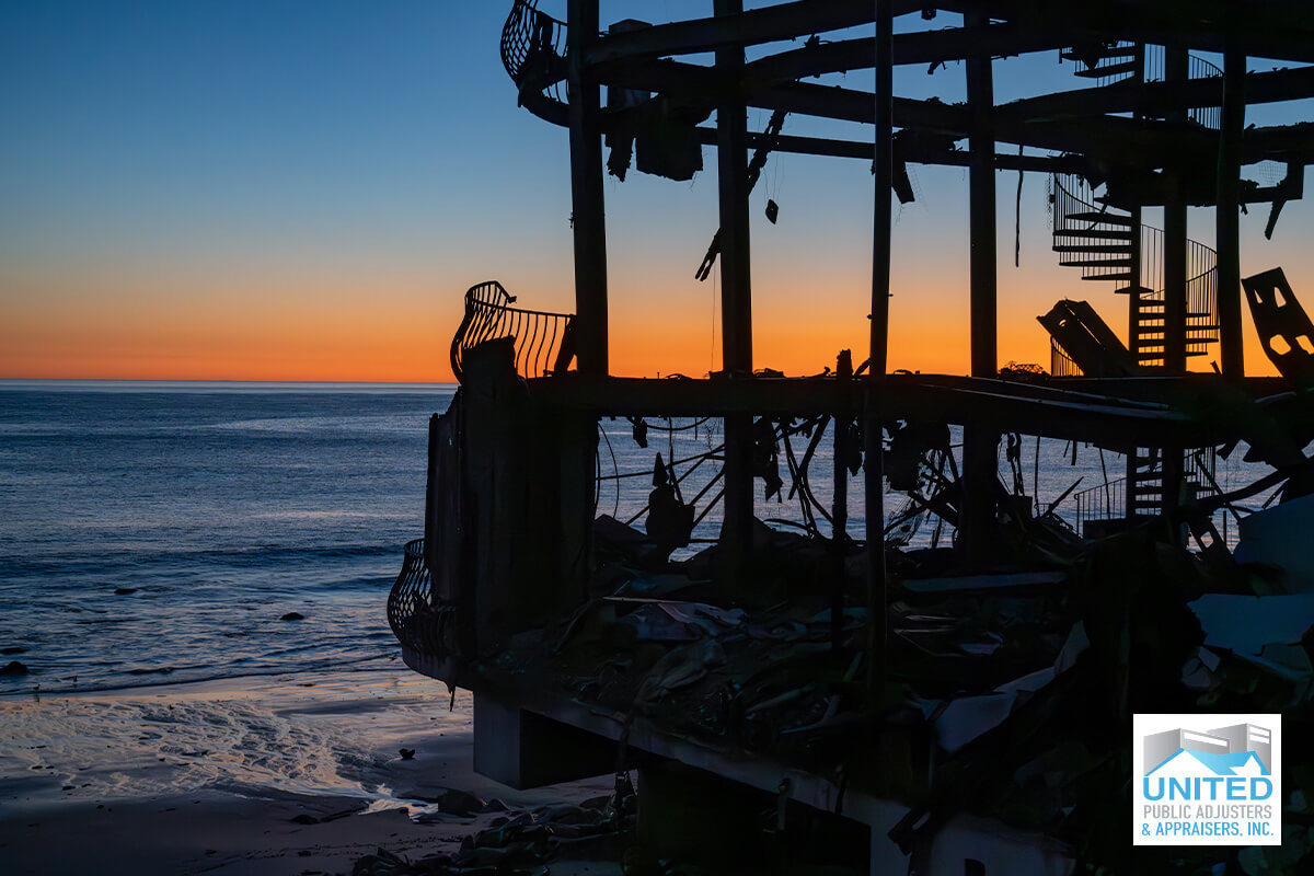 destroyed home on a beach coast